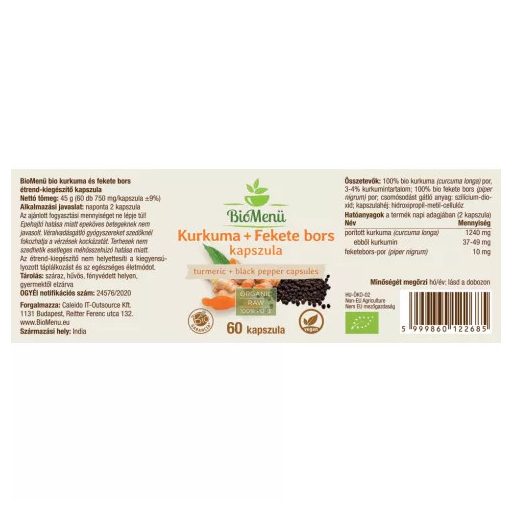 BioMenü BIO KURKUMA + FEKETE BORS kapszula 60 db  