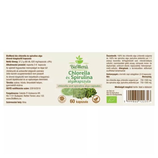 BioMenü BIO CHLORELLA és SPIRULINA ALGA kapszula 60 db