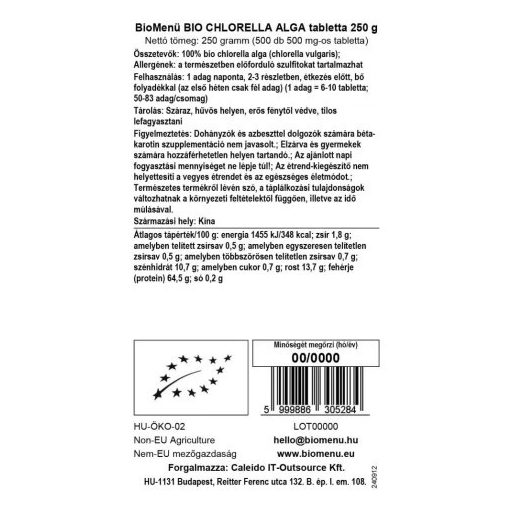 BioMenü BIO CHLORELLA ALGA tabletta 250 g