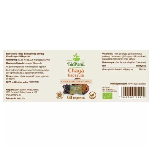 BioMenü BIO CHAGA gomba kapszula 60 db