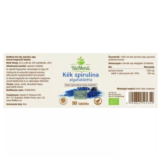 BioMenü BIO KÉK SPIRULINA ALGA tabletta 90 db