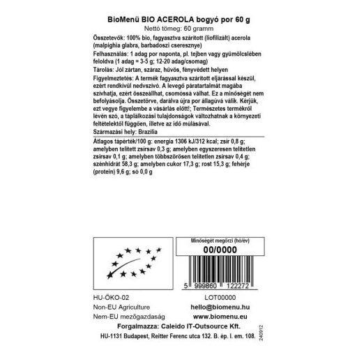 BioMenü BIO ACEROLA bogyó por 60 g