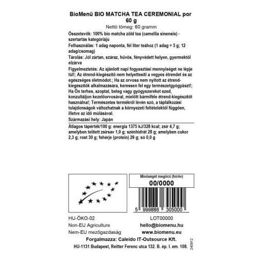 BioMenü BIO MATCHA TEA CEREMONIAL por 60 g