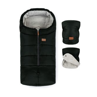   PETITE&MARS Téli szett Jibot 3in1 bundazsák + kézmelegítő kesztyű babakocsira Jasie Ink Black