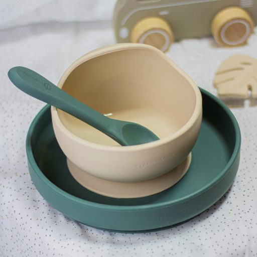 PETITE&MARS Szilikon étkészlet TAKE&MATCH 4 db Desert Sand - Misty Green 6hó+
