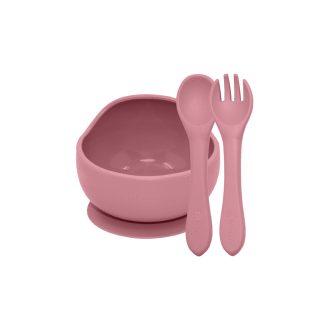   PETITE&MARS Szilikon 2 részes étkészlet TAKE&MATCH  tál + evőeszközök Dusty Rose 6hó+