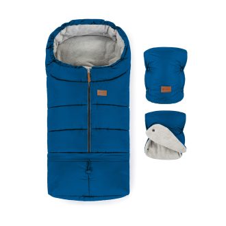   PETITE&MARS Téli szett Jibot 3in1 bundazsák + kézmelegítő kesztyű babakocsira Jasie Ocean Blue