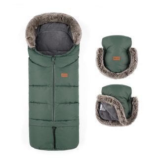   PETITE&MARS Téli szett Arctic 4in1 bundazsák + kézmelegítő kesztyű babakocsira Furry Veritable Khaki
