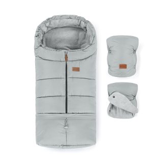   PETITE&MARS Téli szett Jibot 3in1 bundazsák + kézmelegítő kesztyű babakocsira Jasie Quiet Grey